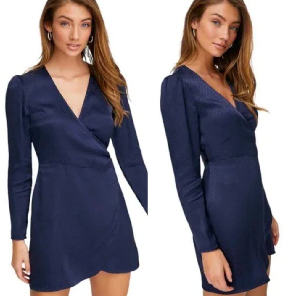 ARITZIA WILFRED Callie Navy Blue Polka Dot Wrap Mini Dress Size XXS Pure Indigo